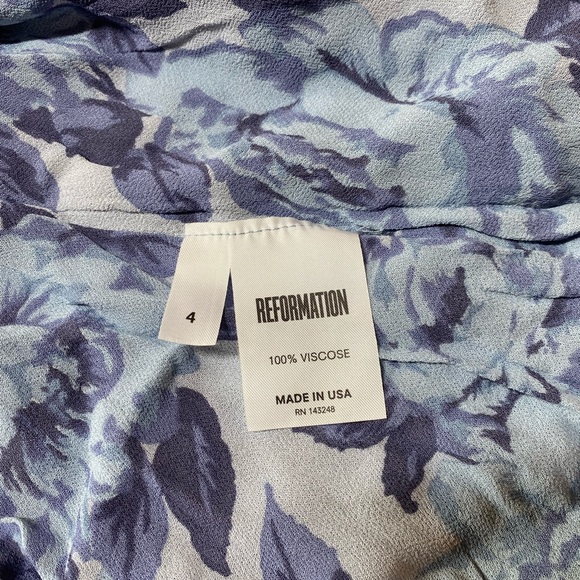 Reformation Blue Floral Off Shoulder Kaia Mini Dress Size 4 - Picture 6 of 10